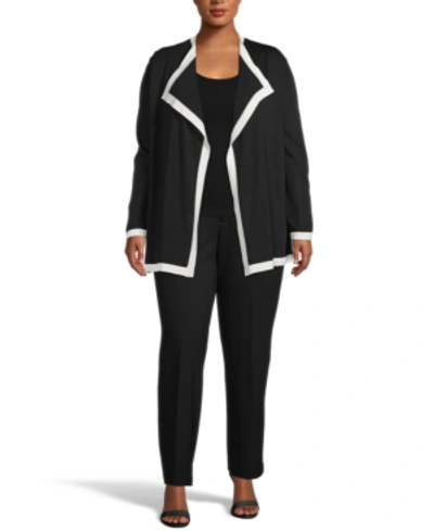 Shop Anne Klein Plus Size Colorblocked Drape-front Cardigan Sweater In Anne Black/anne White