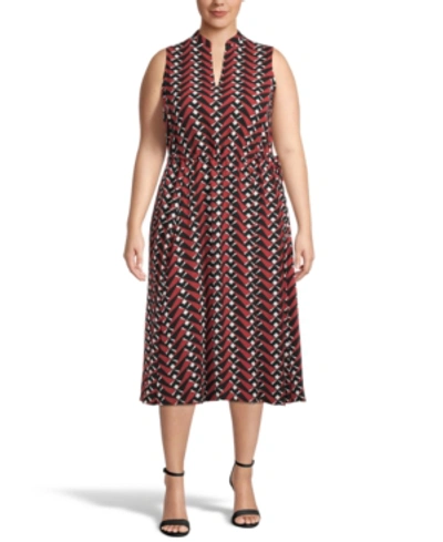 Shop Anne Klein Plus Size Printed Drawstring Midi Dress In Cinnamon/anne Black Combo