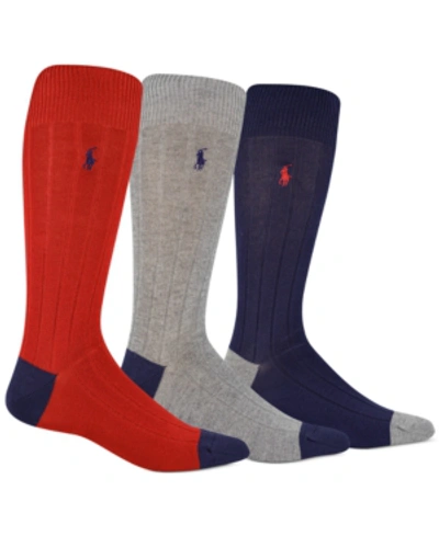 Shop Polo Ralph Lauren Men's Socks, Soft Touch Ribbed Heel Toe 3 Pack In Red