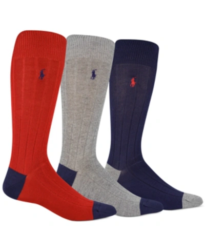 Polo Ralph Lauren Men's Socks, Soft Touch Ribbed Heel Toe 3 Pack In Red
