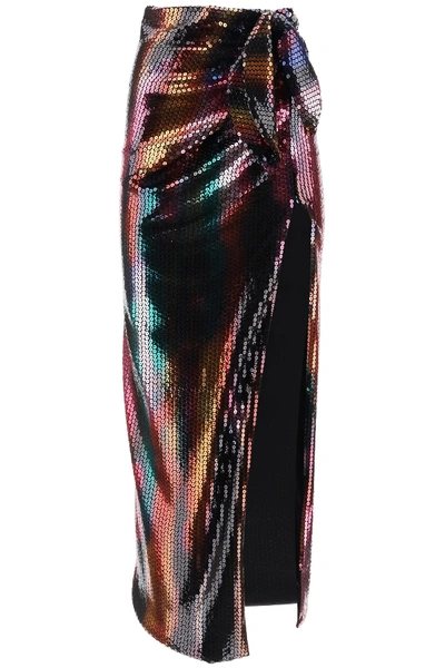 Shop Attico Long Sequined Skirt In Multicolor V1 (fuchsia)