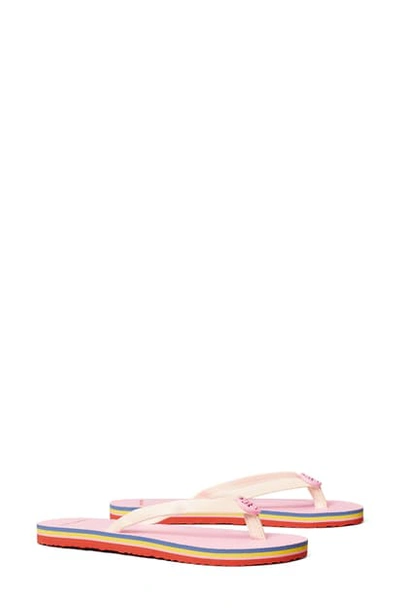 Shop Tory Burch Minnie Flip Flop In New Ivory / Preppy Pink