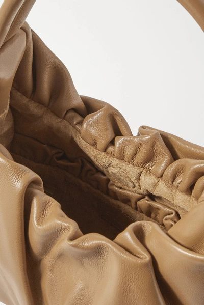 Shop Staud Felix Ruched Leather Shoulder Bag In Tan