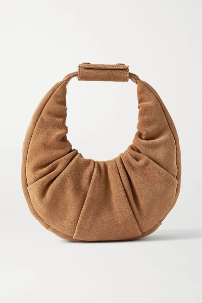 Shop Staud Moon Mini Ruched Suede Tote In Brown
