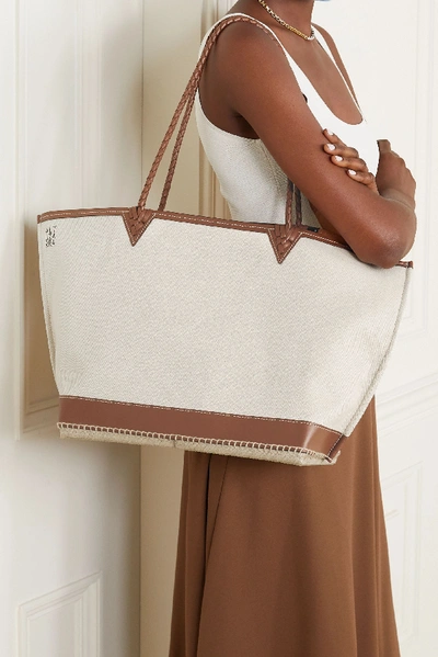 Shop Altuzarra Espadrille Large Leather And Jute-trimmed Canvas Tote In Cream