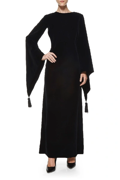 Pre-owned Ysl Black Velvet Bell Sleeve Maxi Gown Handbag