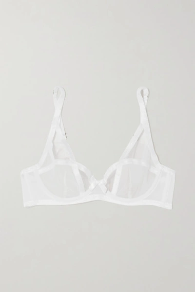 Shop Agent Provocateur Joan Cutout Satin-trimmed Stretch-tulle Underwired Soft-cup Bra In White