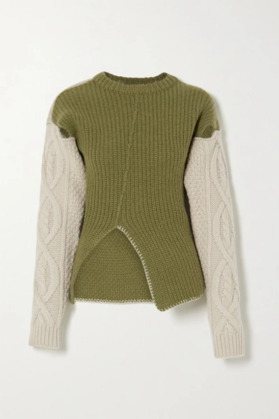 Shop Andersson Bell Mollyna Cutout Two-tone Cable-knit Wool Sweater In Ivory