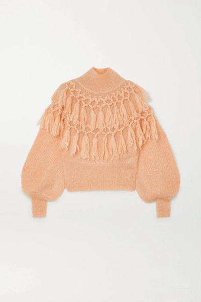 Shop Zimmermann Ladybeetle Tasseled Mohair And Silk-blend Sweater In Cream