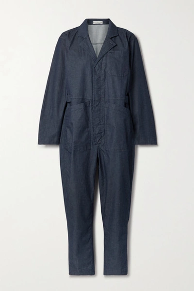 Shop Alex Mill Standard Cropped Cotton-blend Chambray Jumpsuit In Indigo