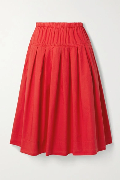 Shop Alex Mill Pleated Cotton-poplin Midi Skirt In Red