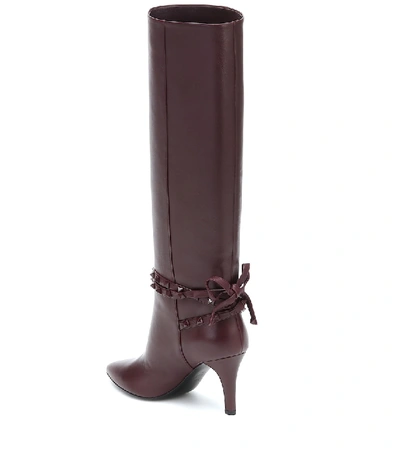 Shop Valentino Rockstud Flair Leather Knee-high Boots In Red