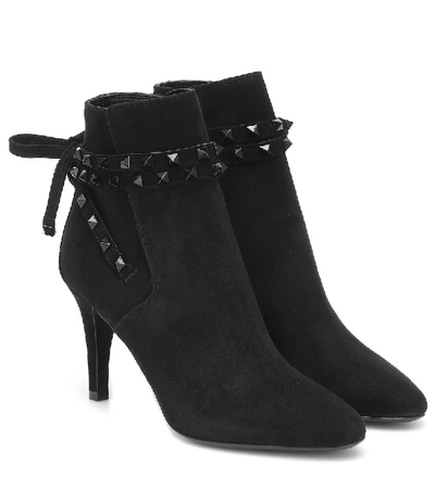 Shop Valentino Rockstud Flair Suede Ankle Boots In Black