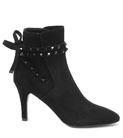 Shop Valentino Rockstud Flair Suede Ankle Boots In Black