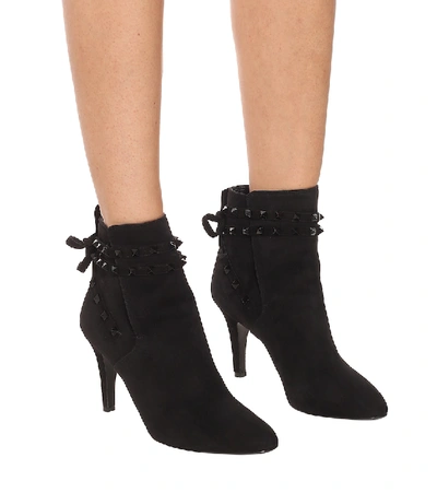 Shop Valentino Rockstud Flair Suede Ankle Boots In Black