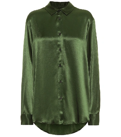 Shop Asceno Milan Bamboo Satin Shirt In Green