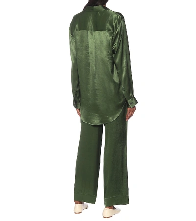 Shop Asceno Milan Bamboo Satin Shirt In Green