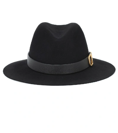 Shop Valentino Vlogo Felt Fedora In Black