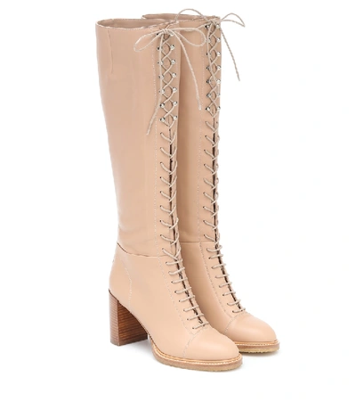 Gabriela Hearst Pat Lace-up Leather Knee-high Boots In Beige | ModeSens