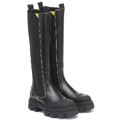 Shop Ganni Knee-high Leather Boots In Black