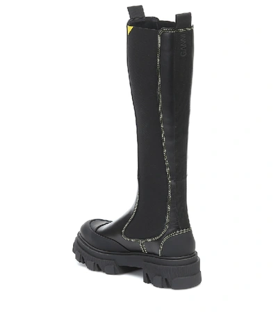 Shop Ganni Knee-high Leather Boots In Black