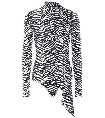 Shop Mm6 Maison Margiela Zebra-print Stretch-jersey Bodysuit In White