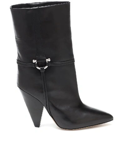 Shop Isabel Marant Lunder Mid-rise Leather Ankle Boots In Black