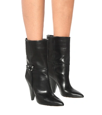 Shop Isabel Marant Lunder Mid-rise Leather Ankle Boots In Black