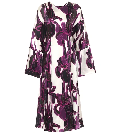 Shop Dries Van Noten Floral Silk Midi Dress In Purple