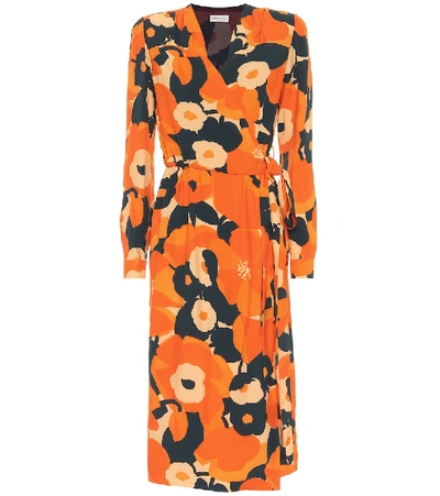 Shop Dries Van Noten Floral Wrap Dress In Orange