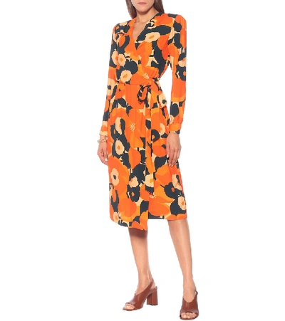 Shop Dries Van Noten Floral Wrap Dress In Orange