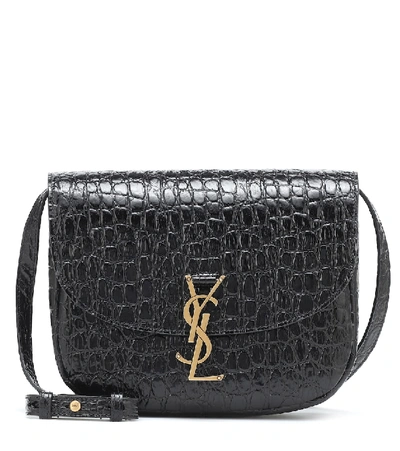 Shop Saint Laurent Kaia Medium Croc-effect Leather Shoulder Bag In Black