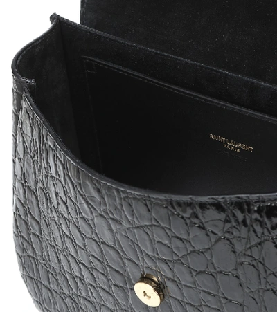 Shop Saint Laurent Kaia Medium Croc-effect Leather Shoulder Bag In Black