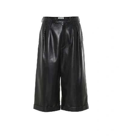 Shop Saint Laurent Leather Bermuda Shorts In Black