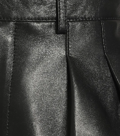 Shop Saint Laurent Leather Bermuda Shorts In Black