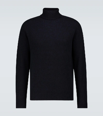 Shop Sunspel Lambswool Turtleneck Sweater In Blue