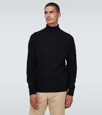 Shop Sunspel Lambswool Turtleneck Sweater In Blue