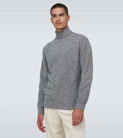 Shop Sunspel Lambswool Turtleneck Sweater In Grey