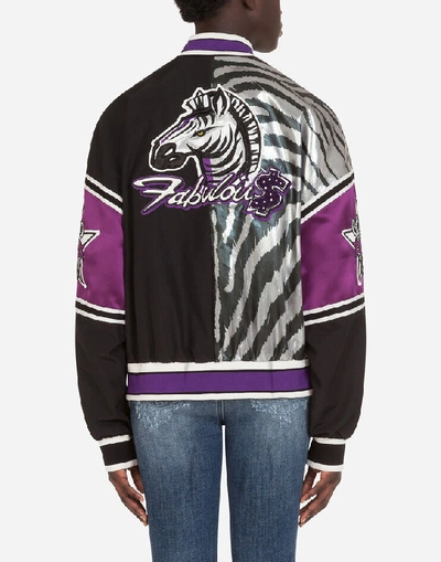 Shop Dolce & Gabbana Bomber Jacket With Zebra Jungle Sport Print In Multicolor