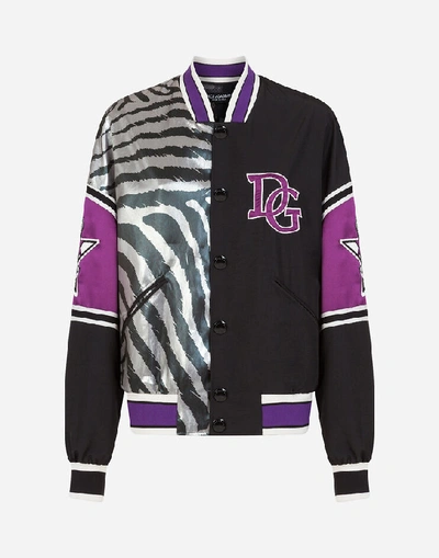 Shop Dolce & Gabbana Bomber Jacket With Zebra Jungle Sport Print In Multicolor