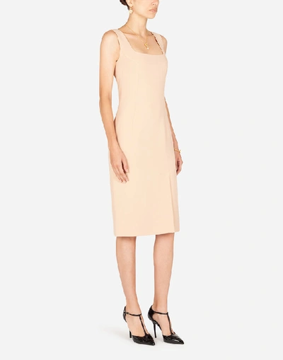 Shop Dolce & Gabbana Midi Dress In Cady Fabric With Slit In Beige