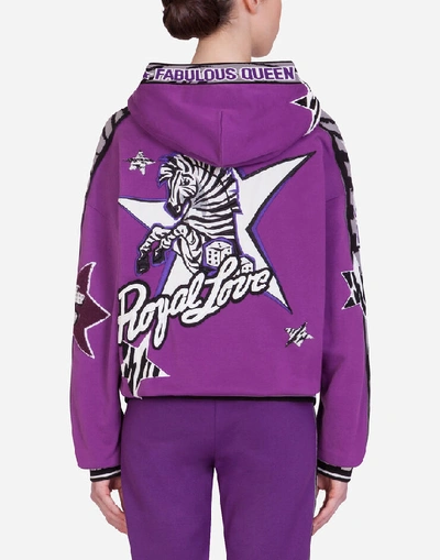 Shop Dolce & Gabbana Jersey Hoodie With Zebra Jungle Sport Print In Purple
