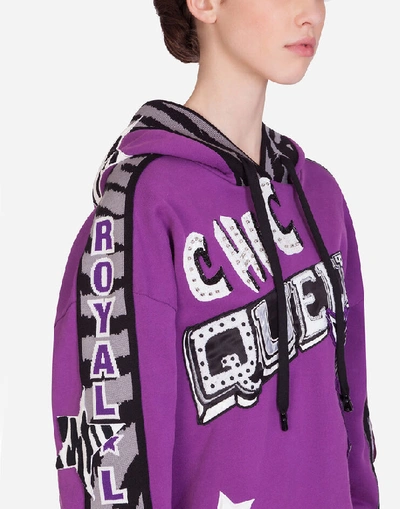 Shop Dolce & Gabbana Jersey Hoodie With Zebra Jungle Sport Print In Purple