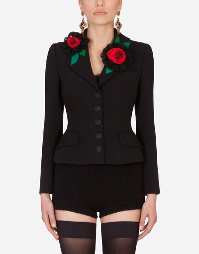 Shop Dolce & Gabbana Short Single-breasted Dolce Jacket With Rose Appliqués