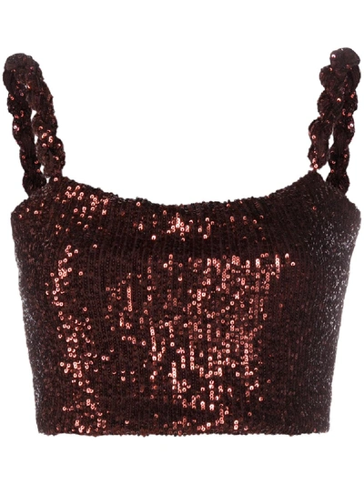 Shop Balmain Sequined Cropped Top In Red