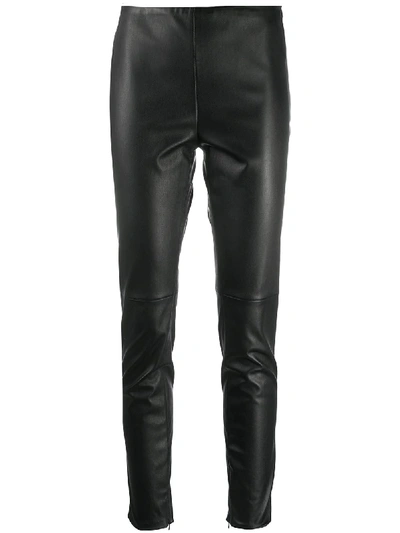 Shop Ralph Lauren Eleanora Leather Trousers In Black