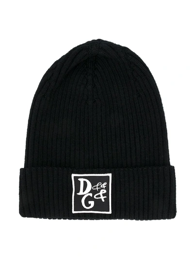 Shop Dolce & Gabbana Logo Detail Knitted Beanie In Black