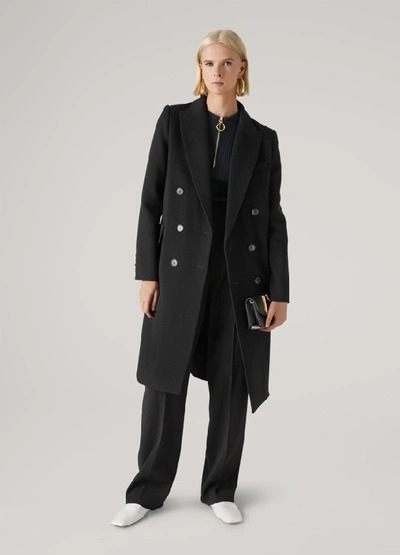 Shop St John Wool And Cashmere Double Breasted Coat In Caviar