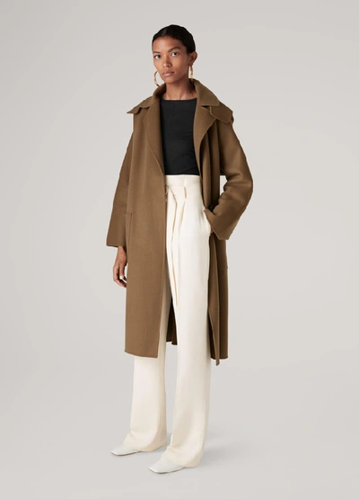 Shop St John Wool Blend Detachable Hooded Trench Coat In Olive