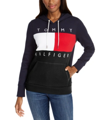 Tommy Hilfiger Colorblock Logo Hooded Sweatshirt, Created For Macy's In Sky  Captain | ModeSens